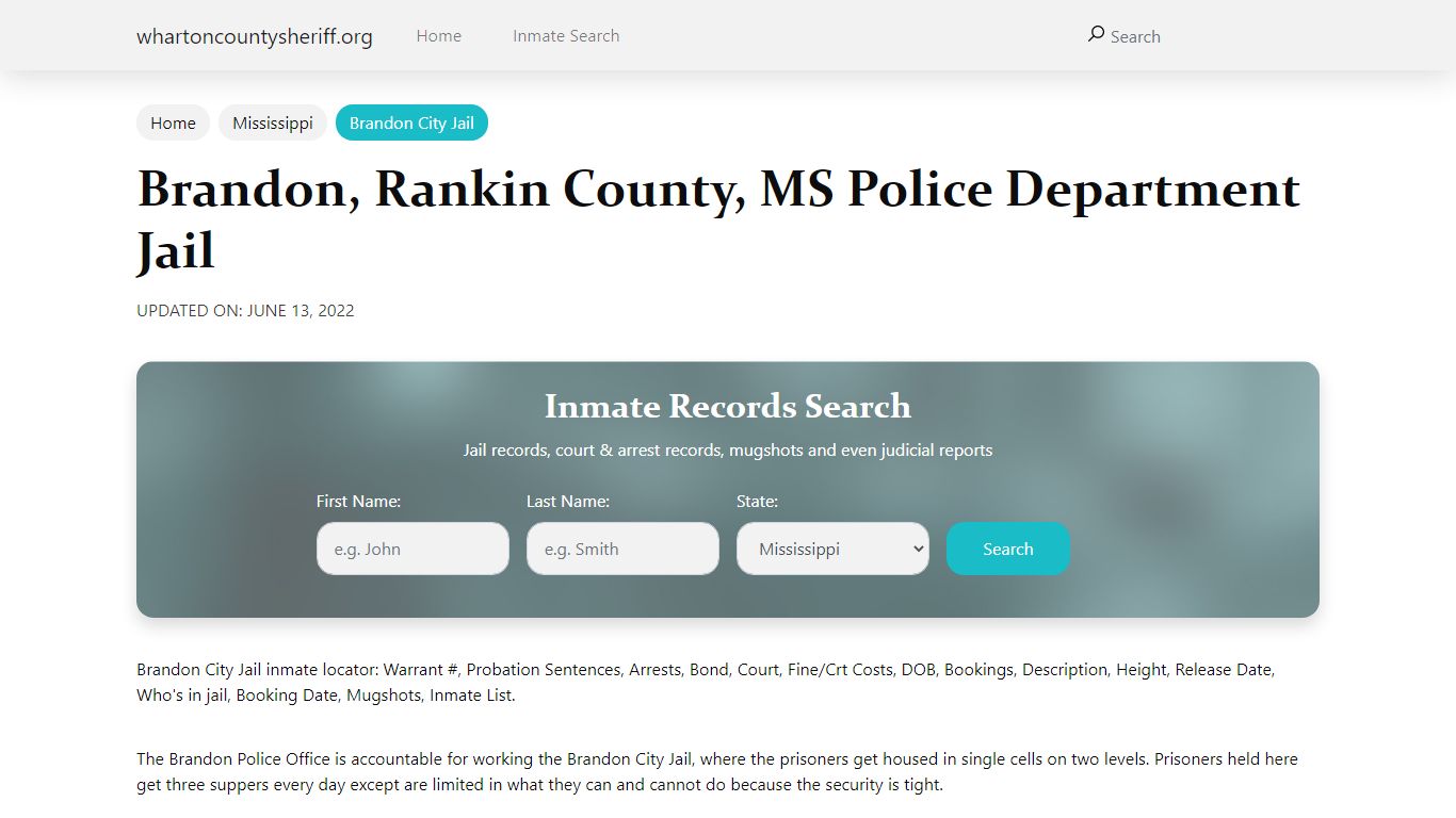 Brandon, MS City Jail Inmates, Arrests